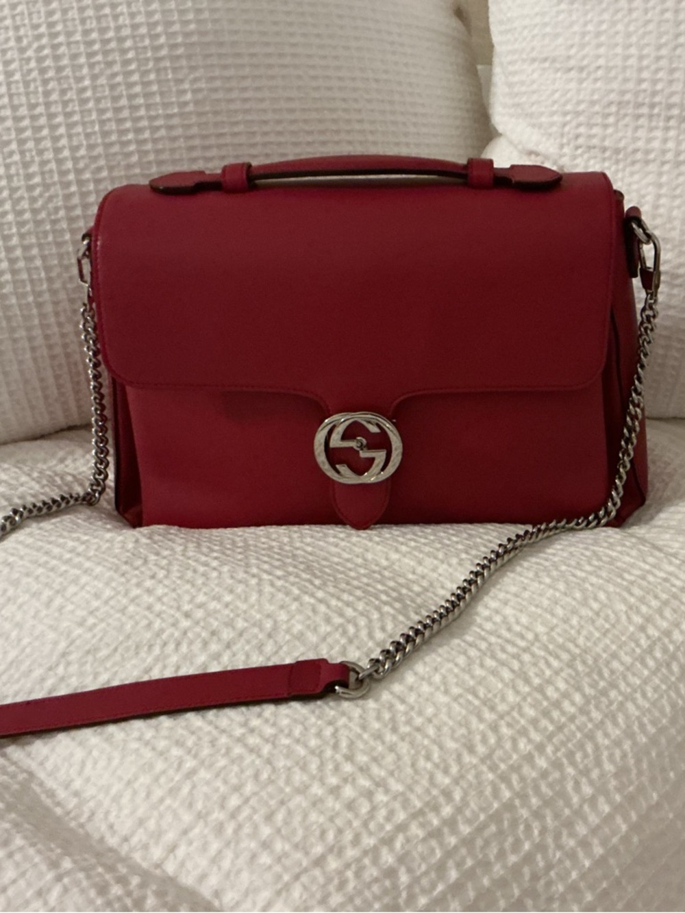 Gucci Pink/Fuchia Shoulder  Bag with Silver Chain